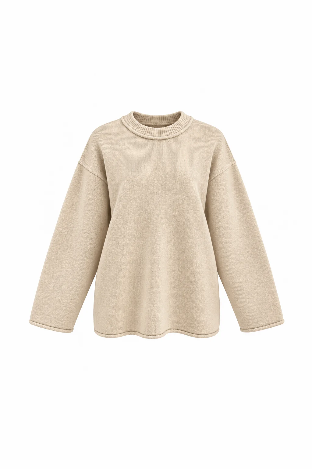 Round-Neck Knit Sweater - Tan | Lavender Fashion